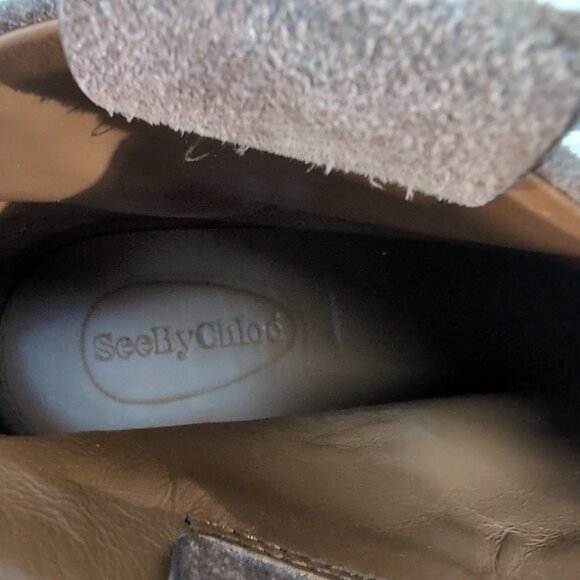 SEE BY CHLOE Eddie Harness Suede Booties Taupe Tan Size 37 - Picture 4 of 9